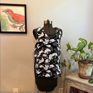 Bird Print Black Sleeveless Top Size Small